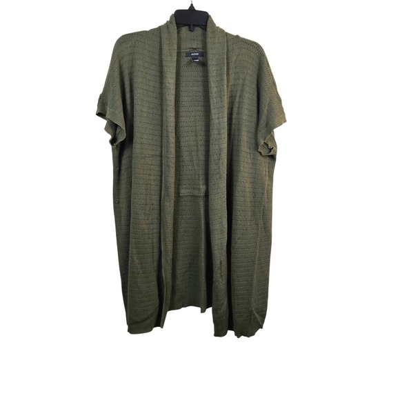 Alfani Sweaters - Alfani Womens Olive Green Boho Open Front Short Sleeve Knit Duster XL Minimalist